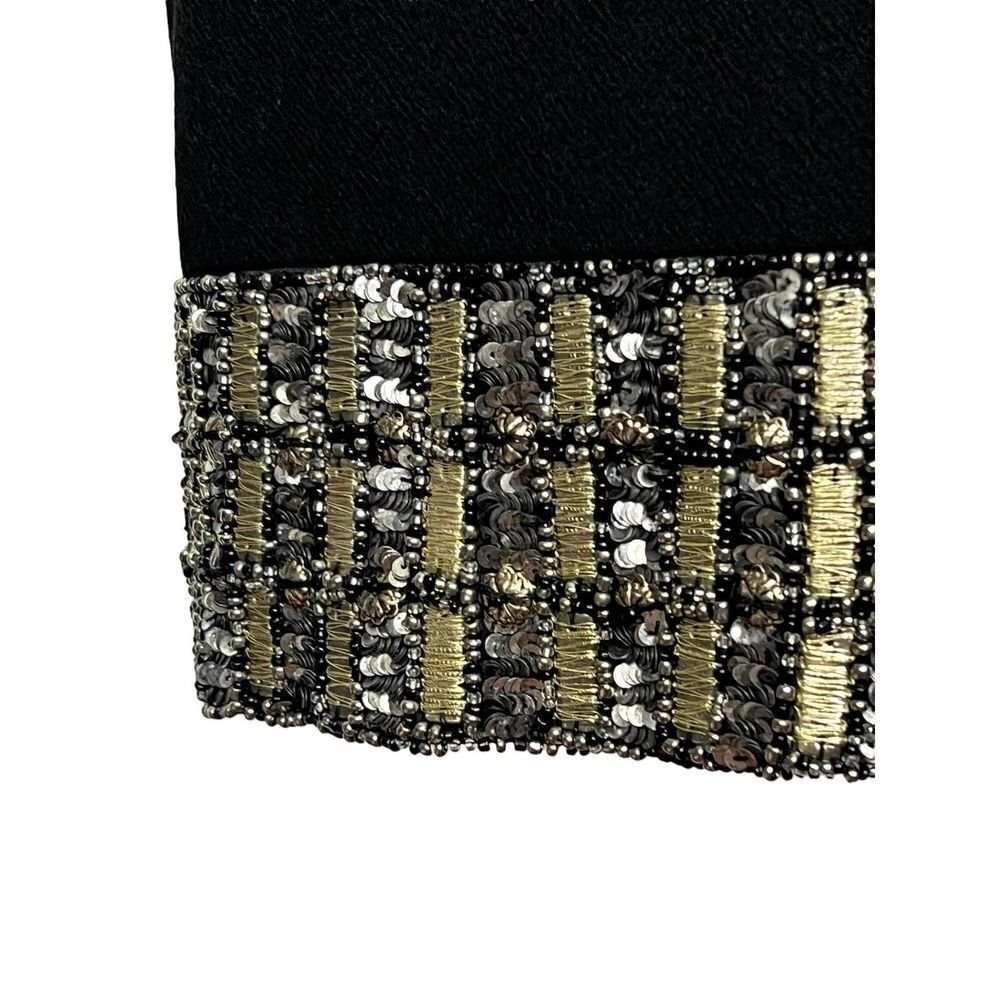 CARMEN Marc Valvo Dress Black Gold Metallic Beaded Hem Size 6 - Picture 6 of 13